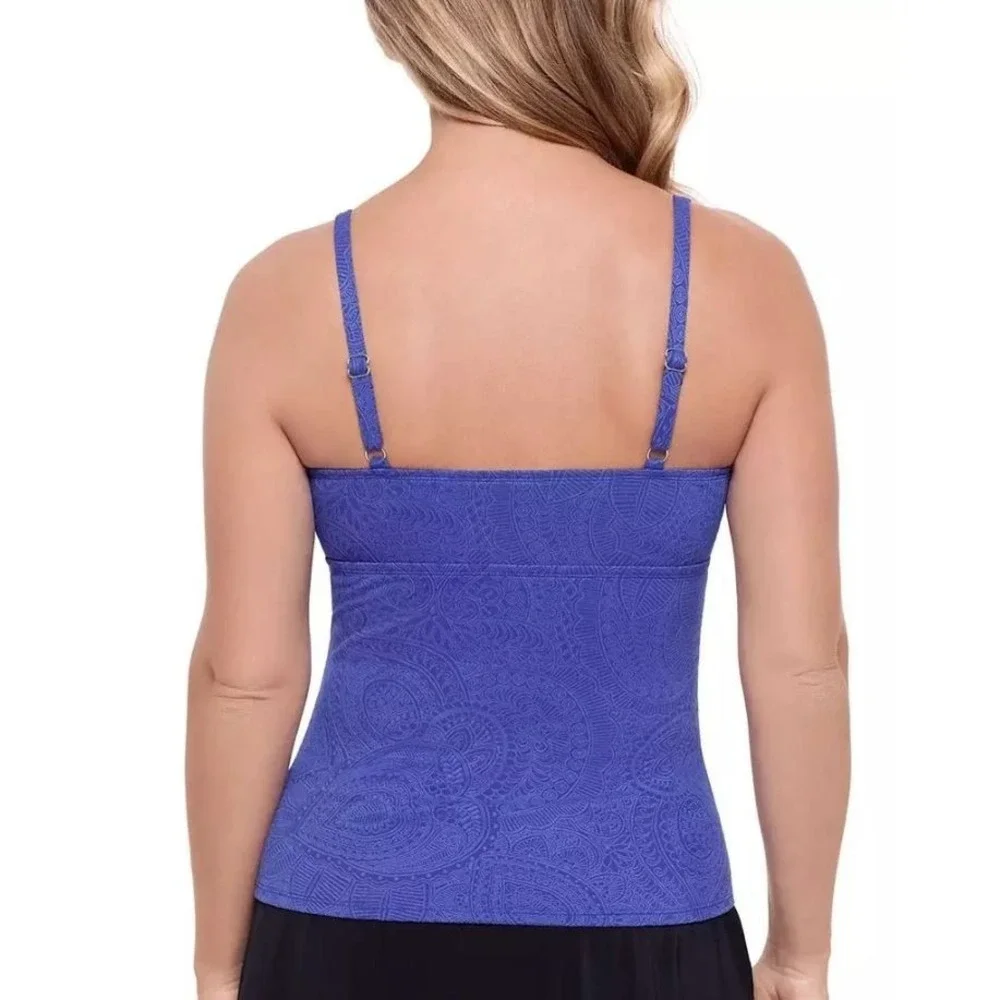 Swim Solutions Women's Printed Twist Front Tankini Top in Blue Iris Size 14 - Picture 3 of 9